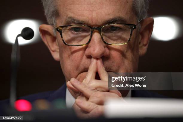 Federal Reserve Board Chairman Jerome Powell testifies during a hearing before Senate Banking, Housing and Urban Affairs Committee on Capitol Hill...