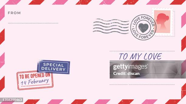 blank valentine’s day postcard. happy valentine’s day. - love postage stamps stock illustrations