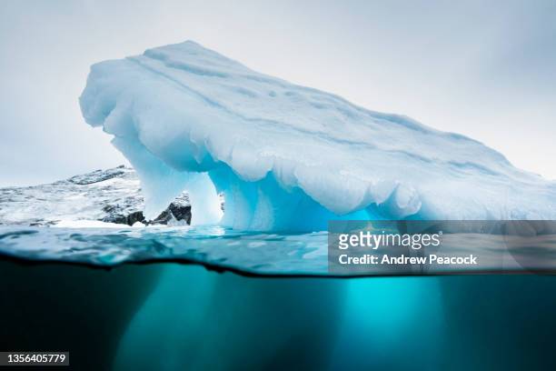 iceberg above and below water. - antarctica underwater stock pictures, royalty-free photos & images