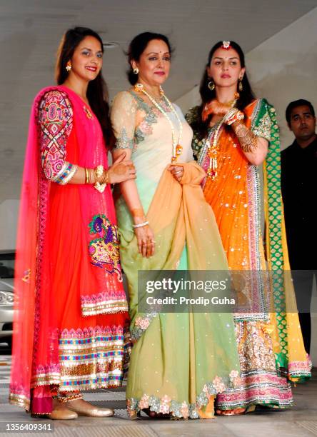 Ahana Deol and Hema Malin attend Esha Deol's mehndi ceremony on June 27,2012 in Mumbai, India