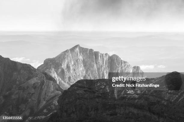 mt yamnuska rising above mountain layers from the summit of mt collembola, bow valley wildland provincial park, alberta, canada - collembola stock pictures, royalty-free photos & images