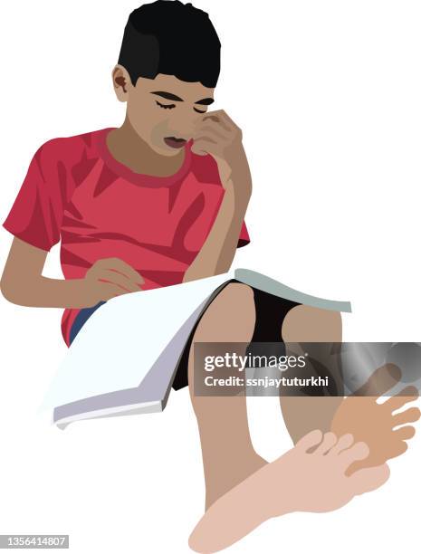 school going child is studying - students reading stock illustrations