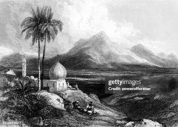 jezreel valley/plain of esdraelon in israel - ottoman empire 19th century - valley of jezreel stock illustrations