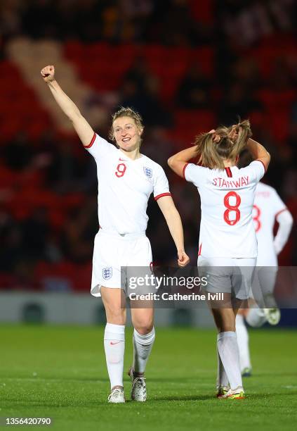 Ellen White of England celebrates after scoring their side's second goal during the FIFA Women's World Cup 2023 Qualifier group D match between...