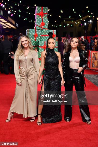 Perrie Edwards, Leigh-Anne Pinnock and Jade Thirlwall of Little Mix attend the "Boxing Day" World Premiere at The Curzon Mayfair on November 30, 2021...