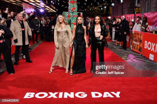 Perrie Edwards, Leigh-Anne Pinnock and Jade Thirlwall of Little Mix attend the "Boxing Day" World Premiere at The Curzon Mayfair on November 30, 2021...