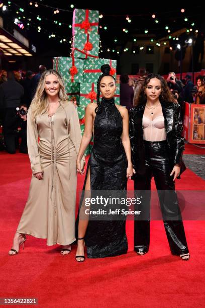 Perrie Edwards, Leigh-Anne Pinnock and Jade Thirlwall of Little Mix attend the "Boxing Day" World Premiere at The Curzon Mayfair on November 30, 2021...