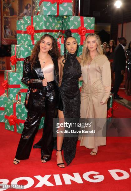 Jade Thirlwall, Leigh-Anne Pinnock and Perrie Edwards attend the World Premiere of "Boxing Day" at The Curzon Mayfair on November 30, 2021 in London,...