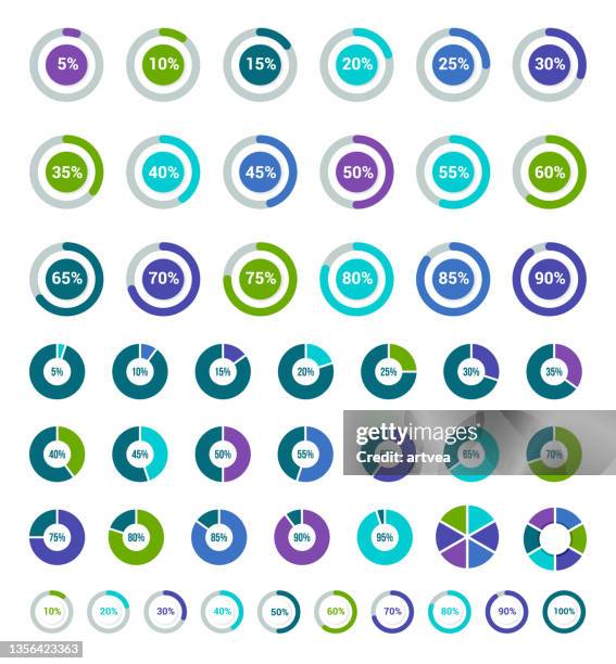 satz von kreisprozentdiagrammen - number 40 stock-grafiken, -clipart, -cartoons und -symbole