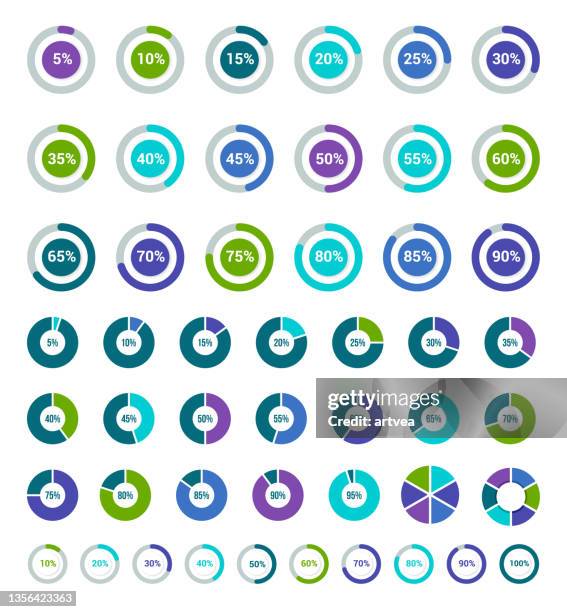 stockillustraties, clipart, cartoons en iconen met set of circle percentage diagrams - cirkeldiagram
