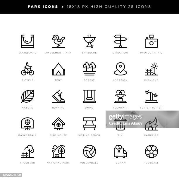 park icons for national park, publick park, running, fountain, amusement park etc. - courtyard stock illustrations