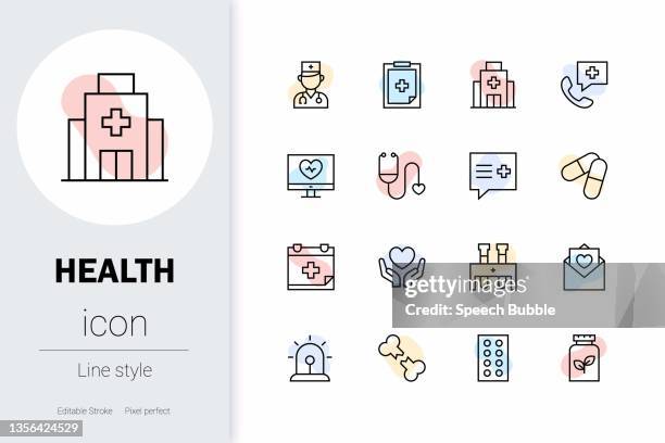 health, thin line vector icon set. - monitoring equipment stock illustrations