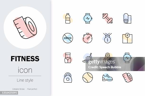fitness, thin line vector icon set. - tennis instructor stock illustrations
