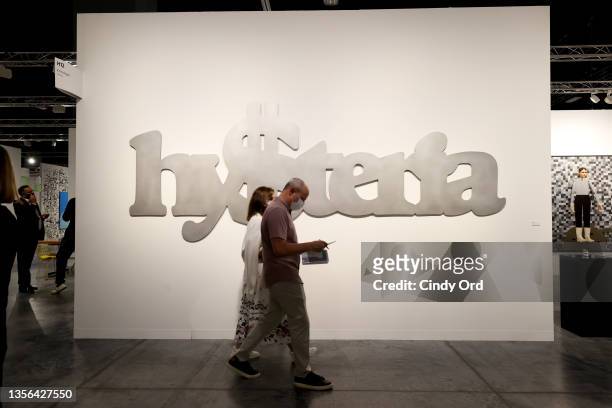 View of the Aluminium piece "Hy$teria" by Italian artist Monica Bonvicini presented by Galerie Krinzinger at Miami Beach Convention Center on...
