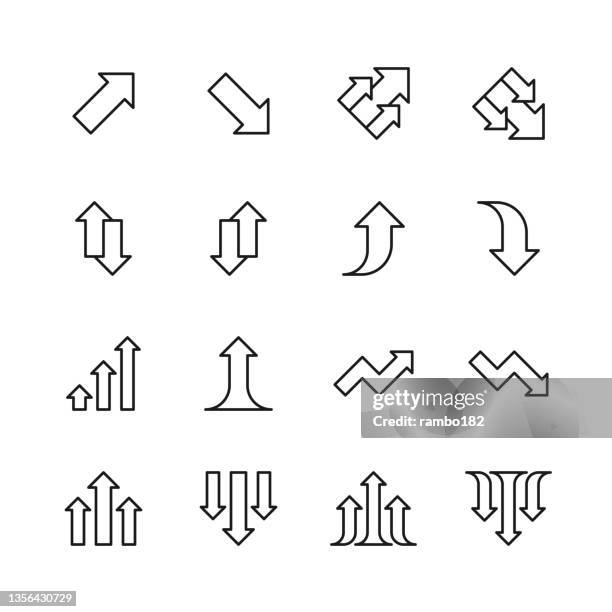 increase and decrease line icons. editable stroke, contains such icons as arrow, chart, diagram, finance and economy, direction, graph, growth, interest rate, investment, performance, planning, sharing, stock market data, success, traffic. - lower interest rate stock illustrations