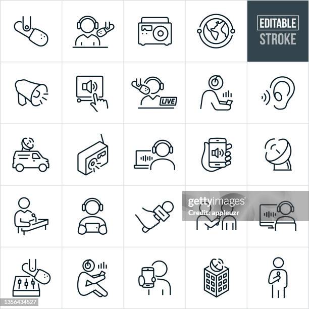 radio broadcasting thin line icons - editable stroke - television interview stock illustrations