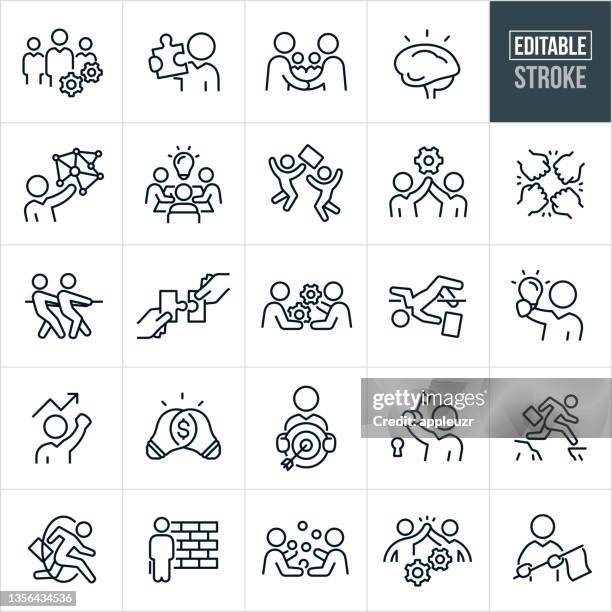 business solutions thin line icons - editable stroke - jumping through hoops stock illustrations
