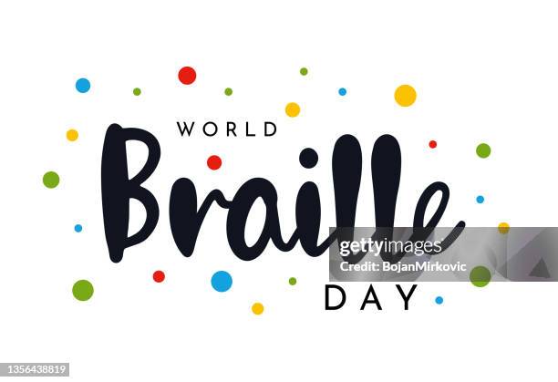 world braille day with colorful dots. vector - awareness and vision stock illustrations