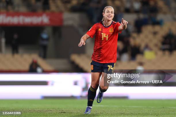 Alexia Putellas of Spain celebrates scoring their sixth goal during the FIFA Women's World Cup 2023 Qualifier group B match between Spain and...