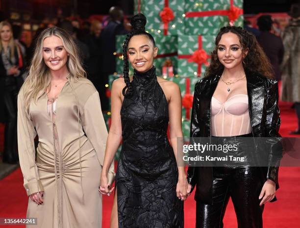 Perrie Edwards, Leigh-Anne Pinnock and Jade Thirlwall attend the world premiere of "Boxing Day" at The Curzon Mayfair on November 30, 2021 in London,...