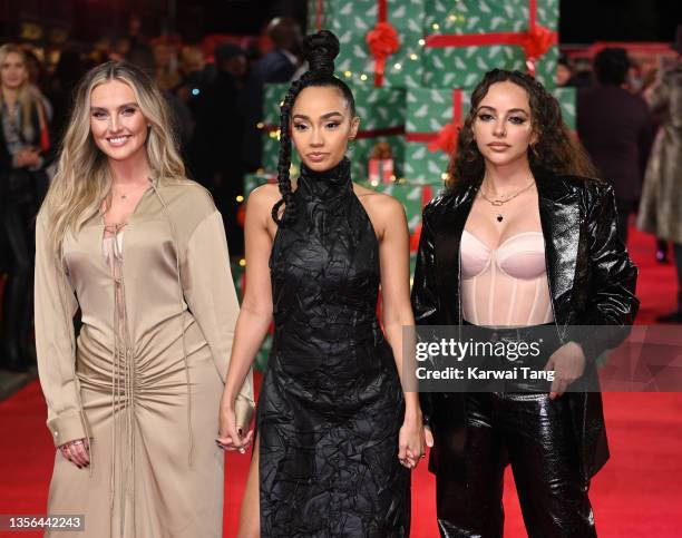 Perrie Edwards, Leigh-Anne Pinnock and Jade Thirlwall attend the world premiere of "Boxing Day" at The Curzon Mayfair on November 30, 2021 in London,...