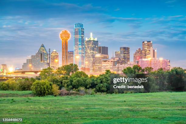 dallas texas usa skyline night - texas fotografías e imágenes de stock
