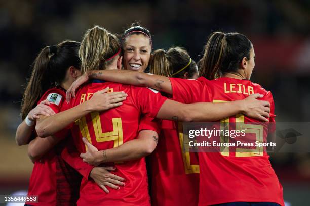 Amaiur Sarriegi of Spain celebrates a goal during FIFA Women’s World Cup 2023 qualifier match between Spain and Scotland at La Cartuja Stadium on...