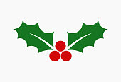 Christmas holly berries leaves flat icon.