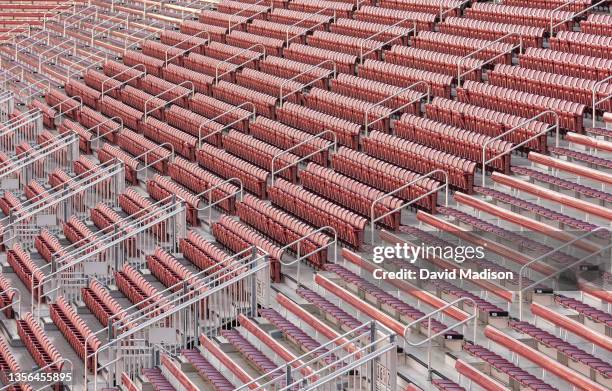 General view of empty stands at Stanford Stadium before the spectator gates are opened for an NCAA football game between the Notre Dame Fighting...