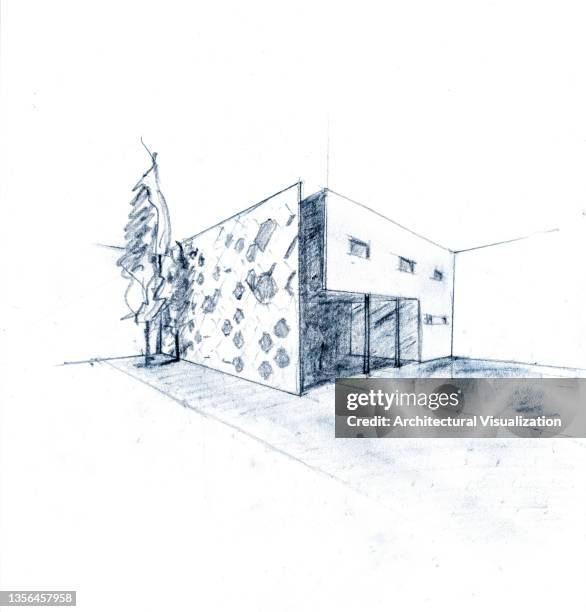 architecture hand drawing sketch in perspective view of house unit - architect in landscape stock illustrations