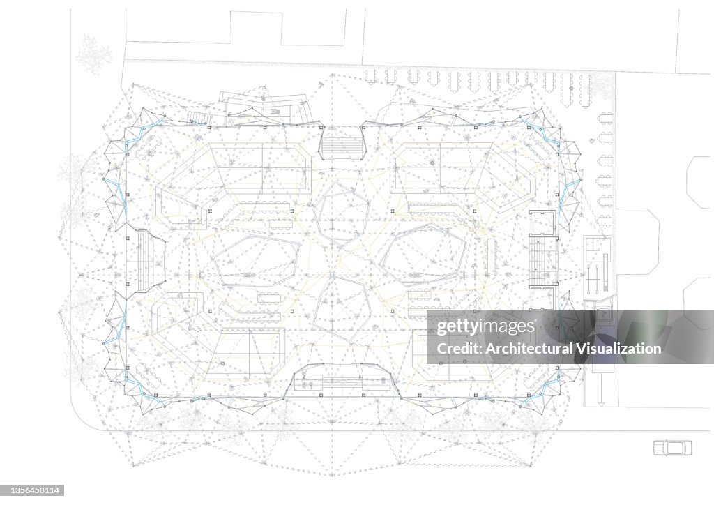 Architectural Drawing Plan of a refurbished market including a triangular parametric roof.