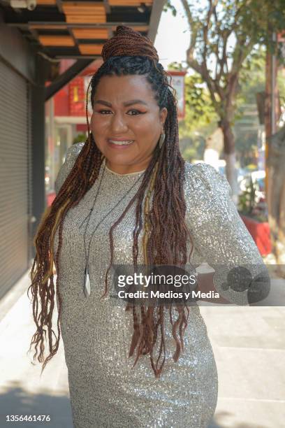 Ángela Alejos poses for a photo after a press conference at Restaurante Los Actores on November 30, 2021 in Mexico City, Mexico.