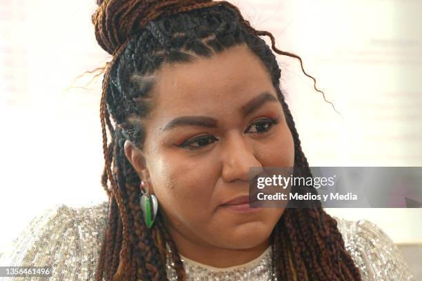 Ángela Alejos poses for a photo after a press conference at Restaurante Los Actores on November 30, 2021 in Mexico City, Mexico.