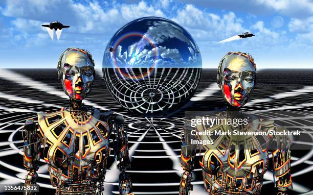 an artificially intelligent spherical computer system. - out of context computer stock illustrations