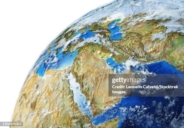 stockillustraties, clipart, cartoons en iconen met detailed earth globe close-up of the middle east. - arabian peninsula