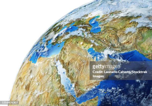 detailed earth globe close-up of the middle east. - red sea stock illustrations
