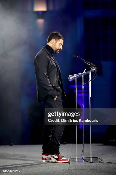 Designer, Kith, Ronnie Fieg speaks onstage at the 35th Annual Footwear News Achievement Awards on November 30, 2021 in New York City.