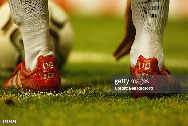 David Beckham of Man Utd's boots during the Manchester United v Zalaegerszeg UEFA Champions League Qualifier, Second Leg match at Old Trafford in...