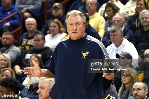 Head coach Bob Huggins of the West Virginia Mountaineers looks on during the Shriners Children's Charleston Classic college basketball game against...