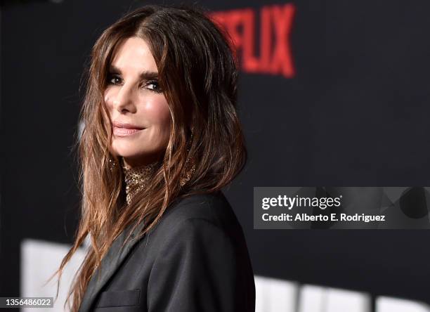 Sandra Bullock attends the Los Angeles premiere of Netflix's "The Unforgivable" at DGA Theater Complex on November 30, 2021 in Los Angeles,...