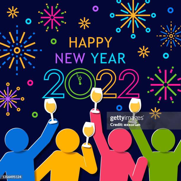 2022 new year’s eve countdown party - four people stock illustrations
