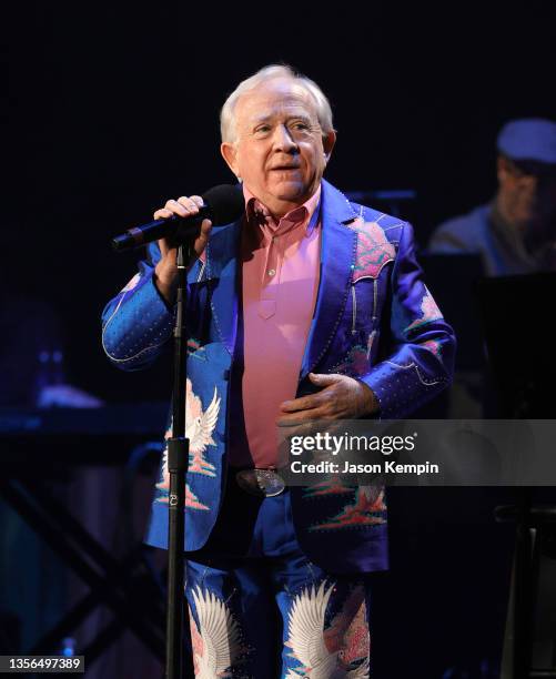 Leslie Jordan performs during the Leslie Jordan & Friends Company's Comin' To The Ryman show at the Ryman Auditorium on November 30, 2021 in...