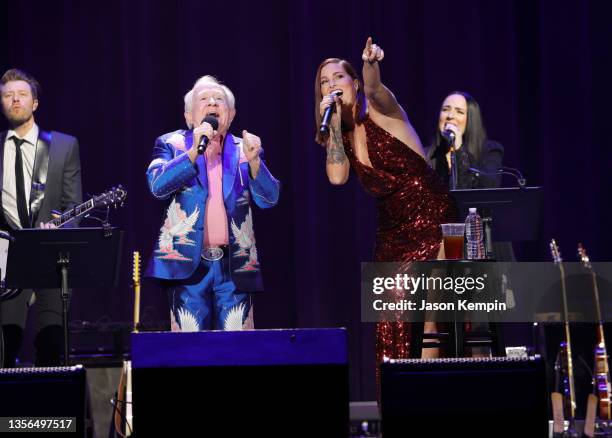Leslie Jordan and Cassadee Pope perform during the Leslie Jordan & Friends Company's Comin' To The Ryman show at the Ryman Auditorium on November 30,...