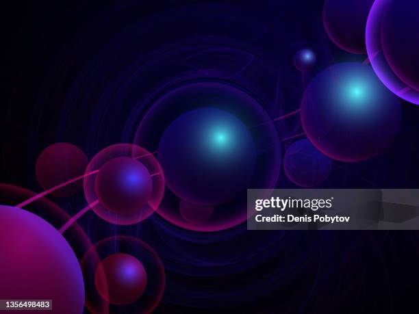 futuristic bright technological 3d illustration - orbiting spheres. - quantum stock illustrations