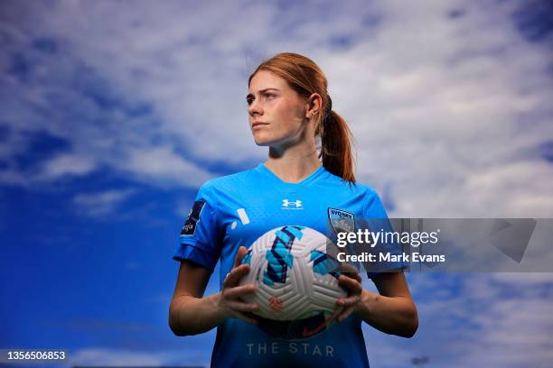 Cortnee Vine of Sydney FC poses for a photo during an A-League Women media opportunity at Netstrata Jubilee Stadium on December 01, 2021 in Sydney,...