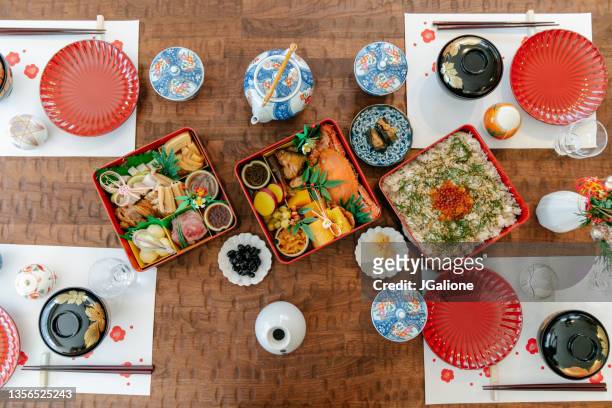 traditional japanese osechi - osechi ryori stock pictures, royalty-free photos & images