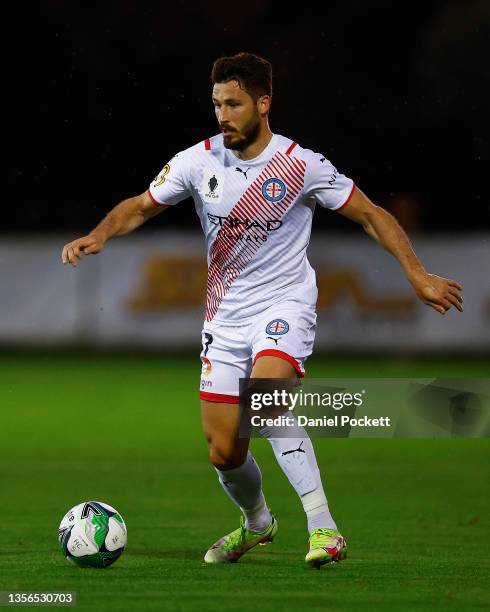 Matthew Leckie of Melbourne City runs with the ball during the FFA Cup round of 16 match between Hume City and Melbourne City at ABD Stadium on...