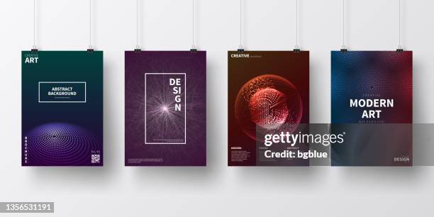 posters with dark futuristic designs, isolated on white background - binder clip vector stock illustrations