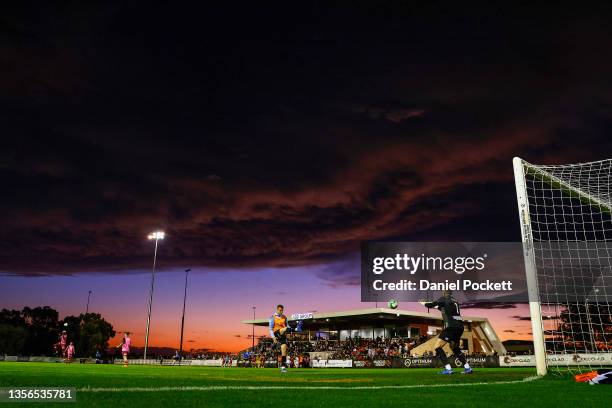 Melbourne City goalkeeper Tom Glover warms up in the half-time break during the FFA Cup round of 16 match between Hume City and Melbourne City at ABD...