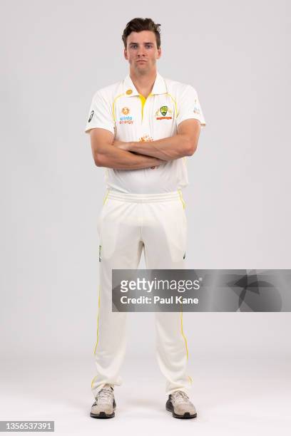 Jhye Richardson poses during a Cricket Australia headshots session at the WACA on September 09, 2021 in Perth, Australia.